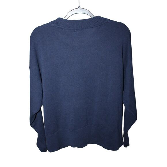 Crown & Ivy LOVE Women's Pull Over Sweater Size PM Navy Blue Cotton Long Sleeve - Picture 2 of 4